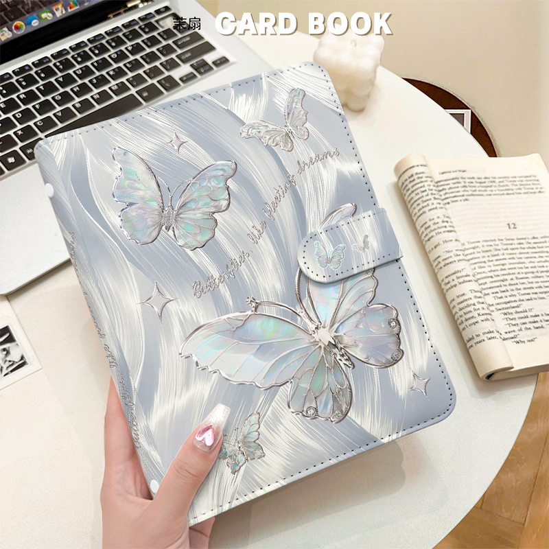Kpop Photo Card Binder 3 Inch - Zilveren iriserende vlinder A5-kaartbinder Waterdicht Kpop-fotoalbum