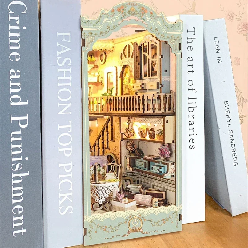 Diy Wooden Book Nook Kit Shelf Insert - DIY Houten Pastorale Dagboek Boekensteunen Boekenhoek