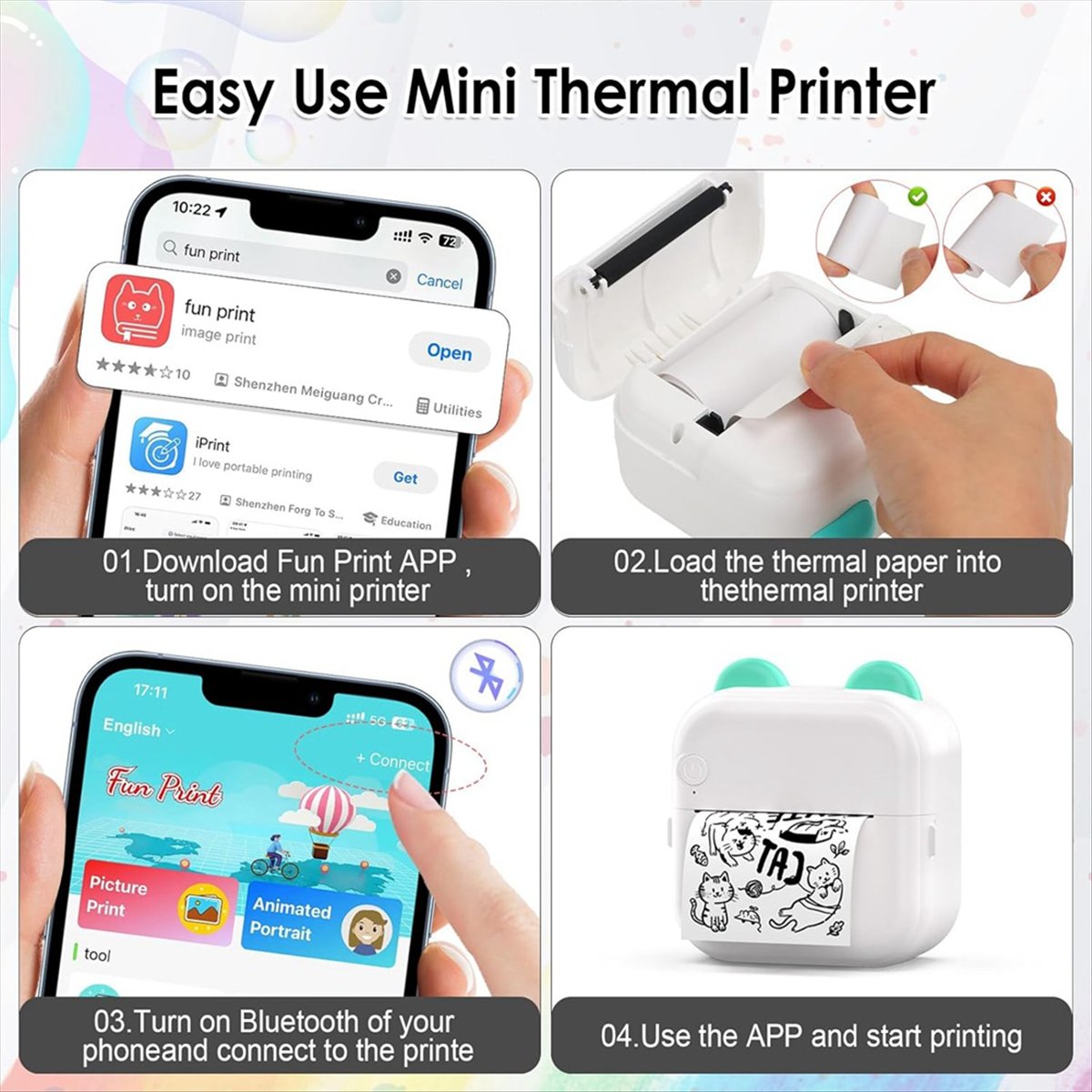 Mini-stickerprinter RGB-licht  - Mini Pocket Thermal Printer Paper Roll recensie en prijs