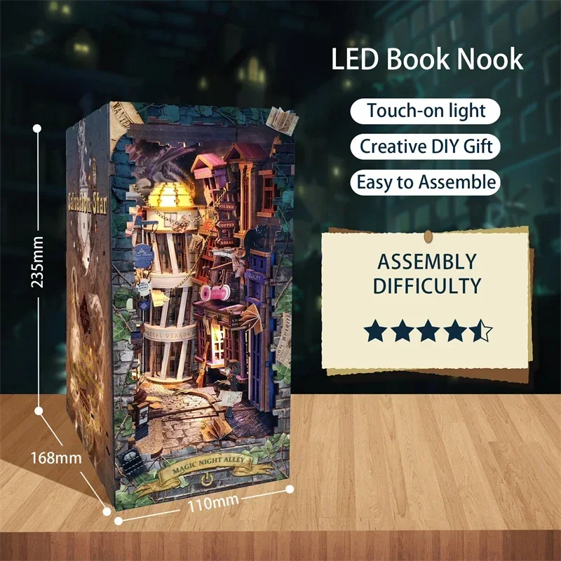 Retro DIY Magic Night Alley Ho - Diy Wooden Book Nook Kit Shelf Insert recensie en prijs